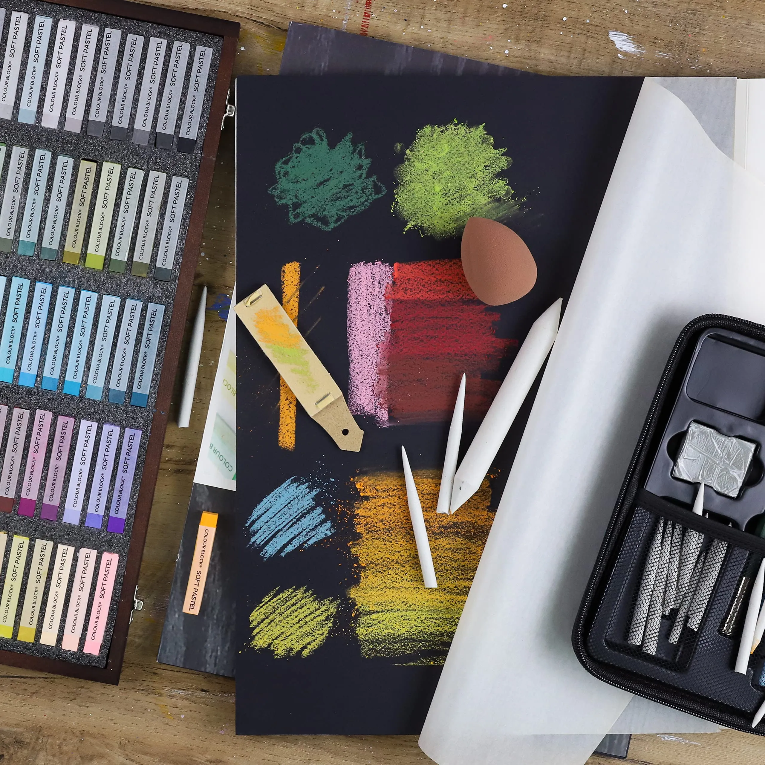 132pc Soft Pastel Bundle Set with Blending Tools & Drawing Pad