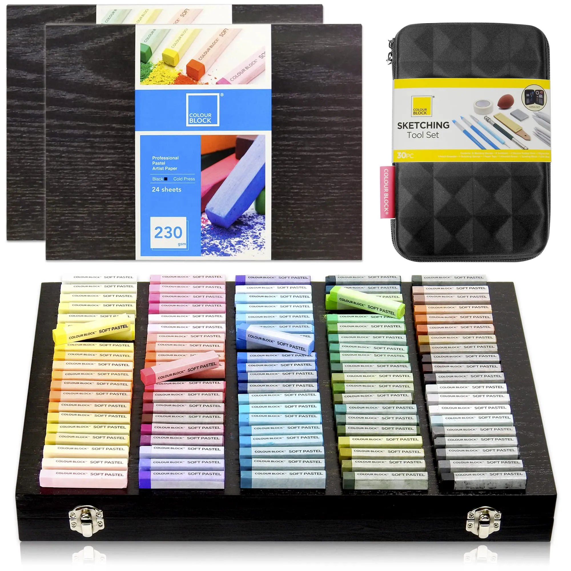 132pc Soft Pastel Bundle Set with Blending Tools & Drawing Pad