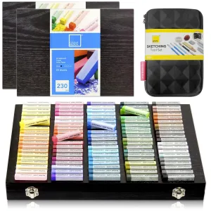 132pc Soft Pastel Bundle Set with Blending Tools & Drawing Pad