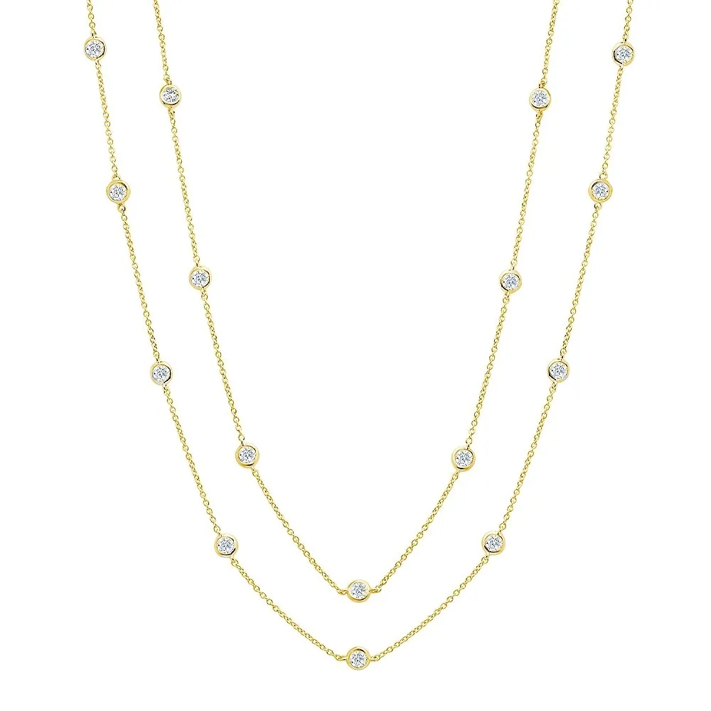 36" Station Bezel Necklace in Gold