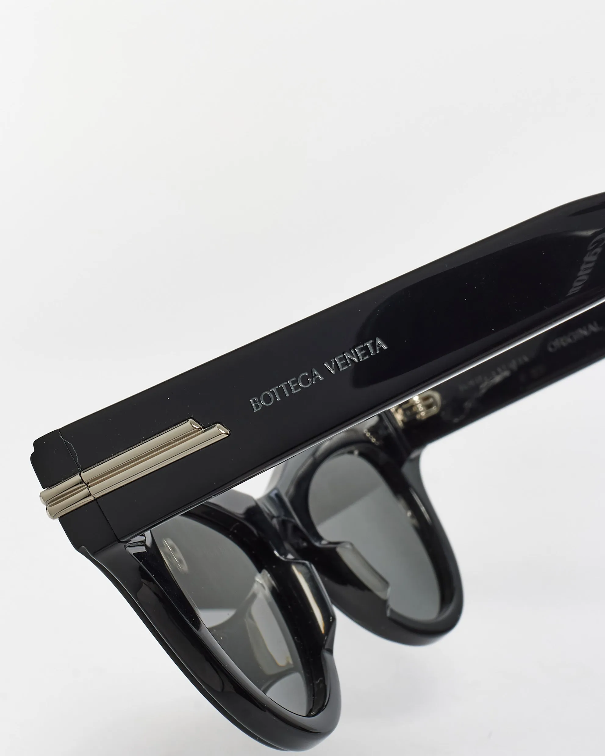 Bottega Veneta Black Acetate Cat Eye Silver Detail Cat.3 Sunglasses