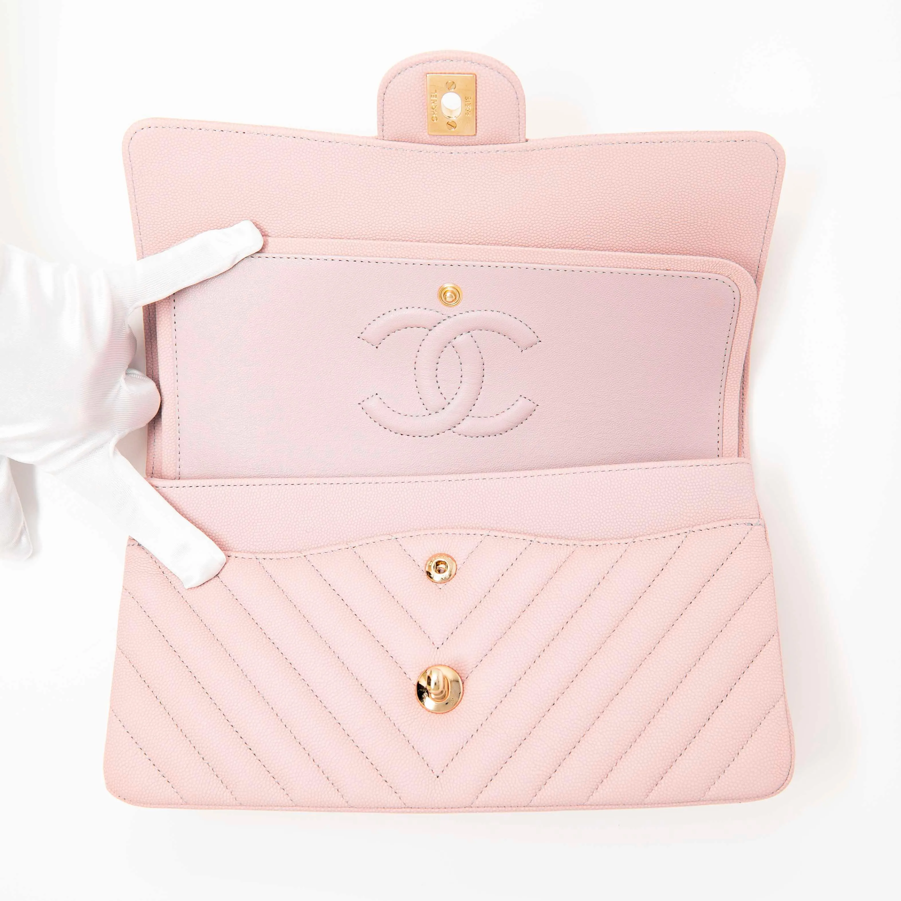 Chanel Pink Chevron Medium Classic Flap