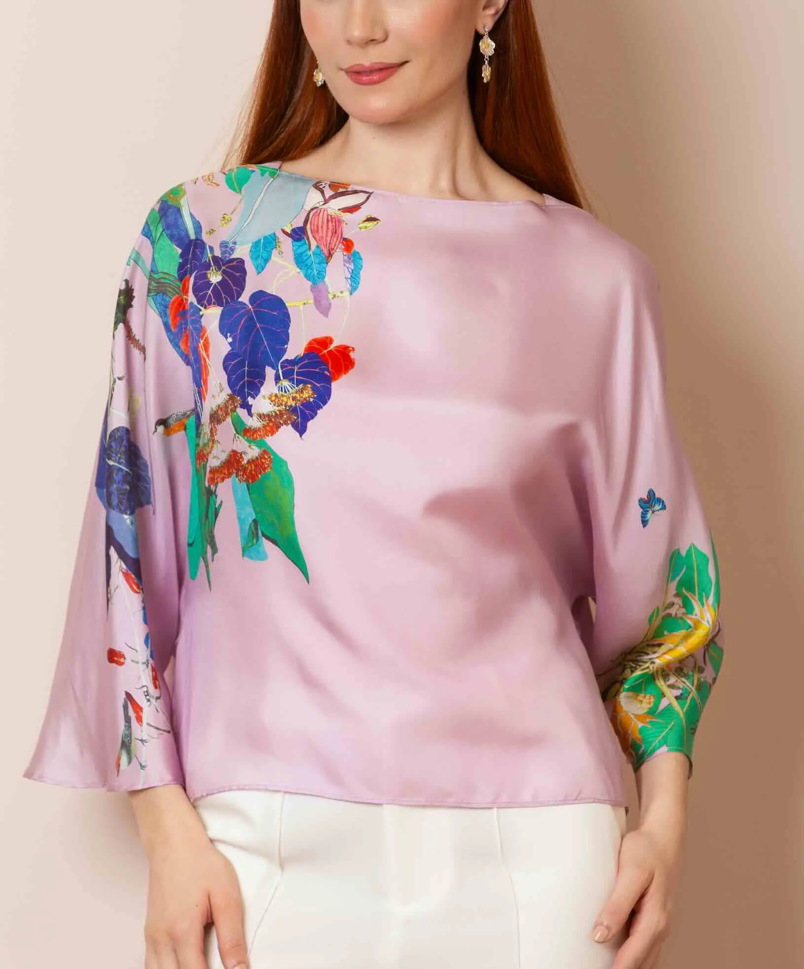 Cora Silk Twill Artistic Print Relaxed-Cut Blouse