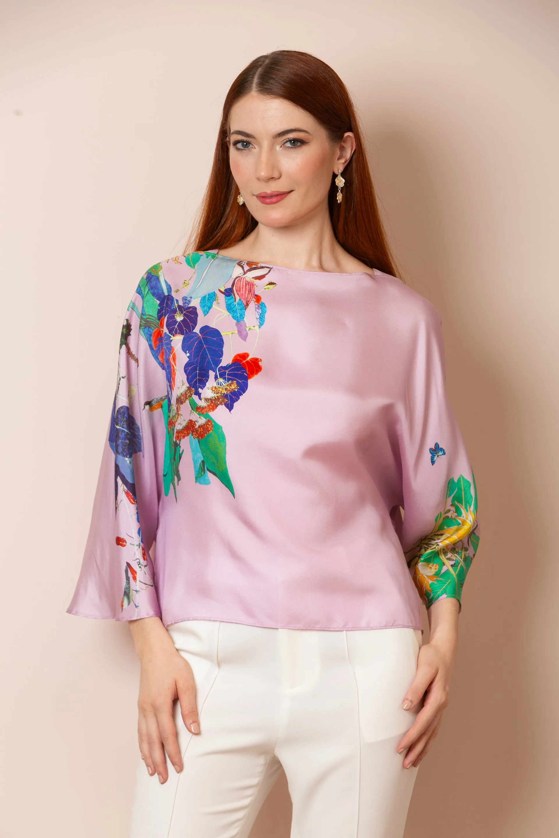 Cora Silk Twill Artistic Print Relaxed-Cut Blouse
