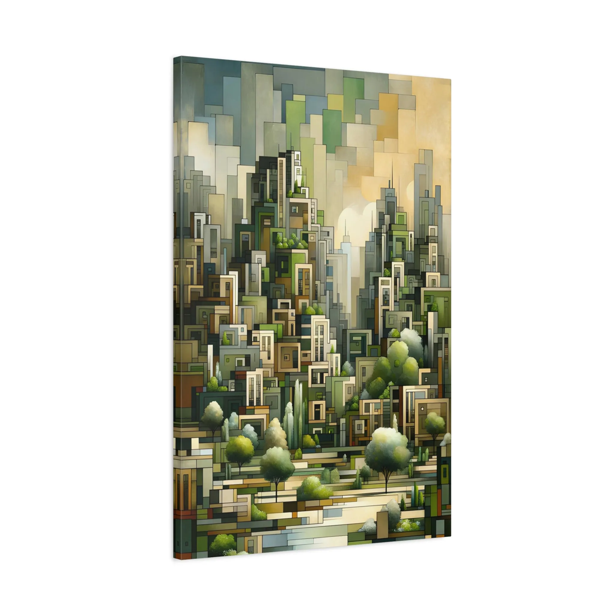 Cubist Urban-Nature Fusion: Wall Art Canvas