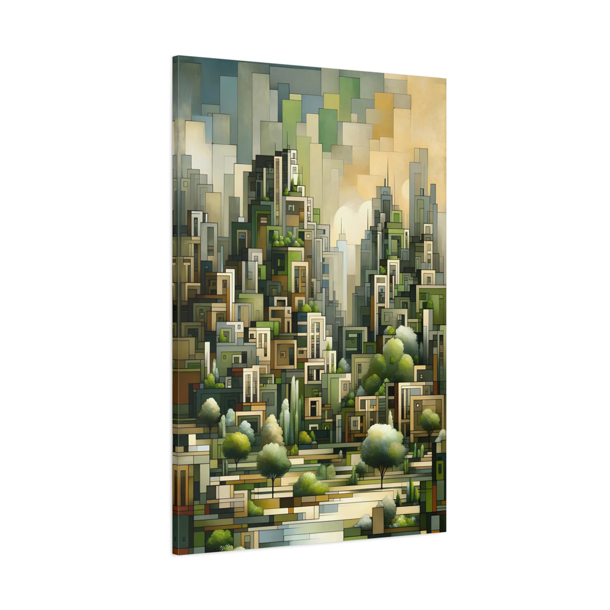 Cubist Urban-Nature Fusion: Wall Art Canvas