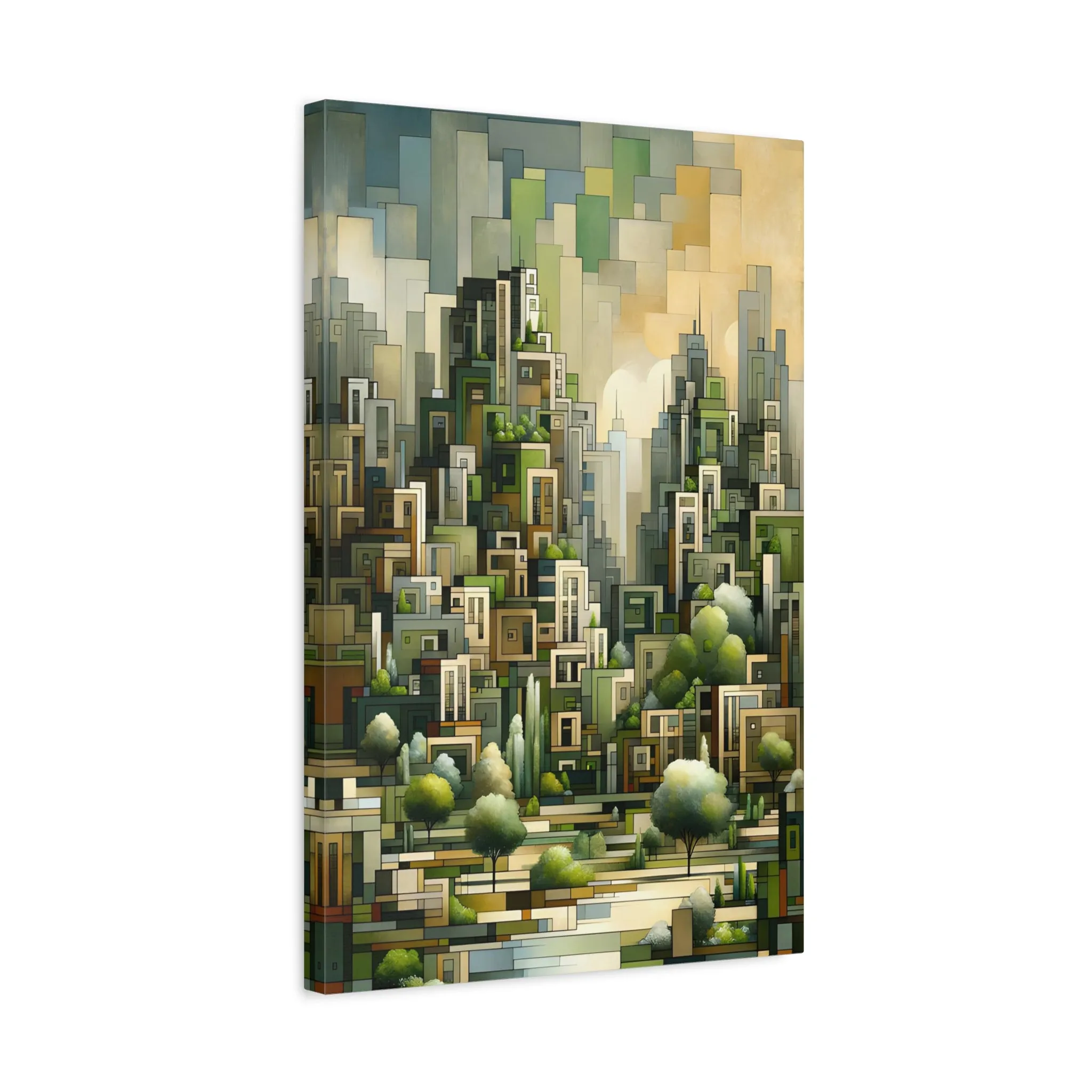 Cubist Urban-Nature Fusion: Wall Art Canvas