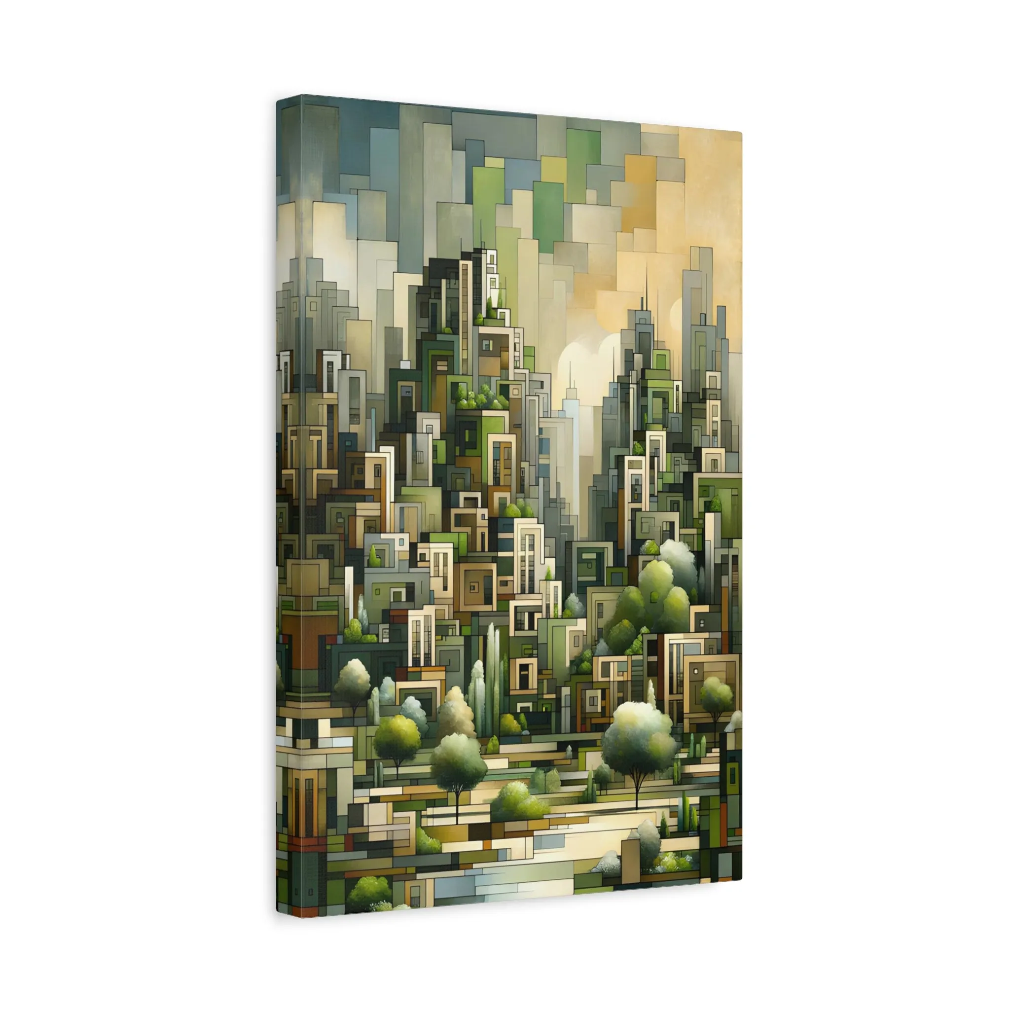 Cubist Urban-Nature Fusion: Wall Art Canvas