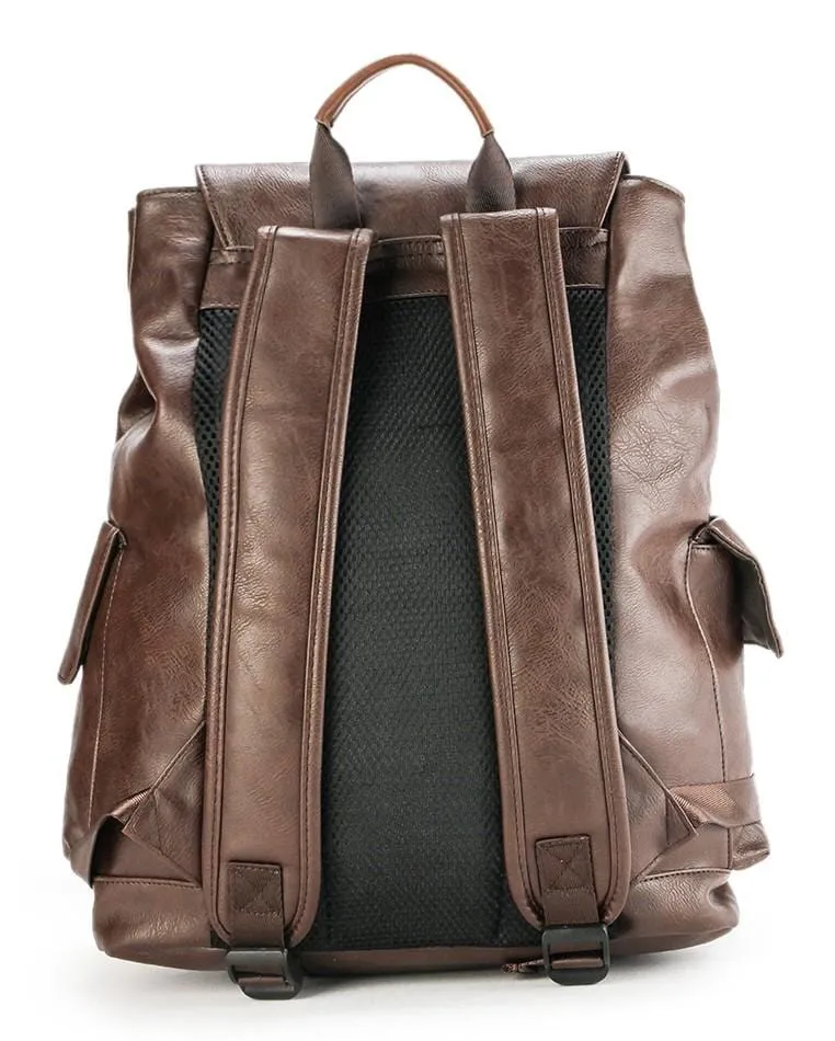 Distressed Leather Carryall Backpack - Dark Brown