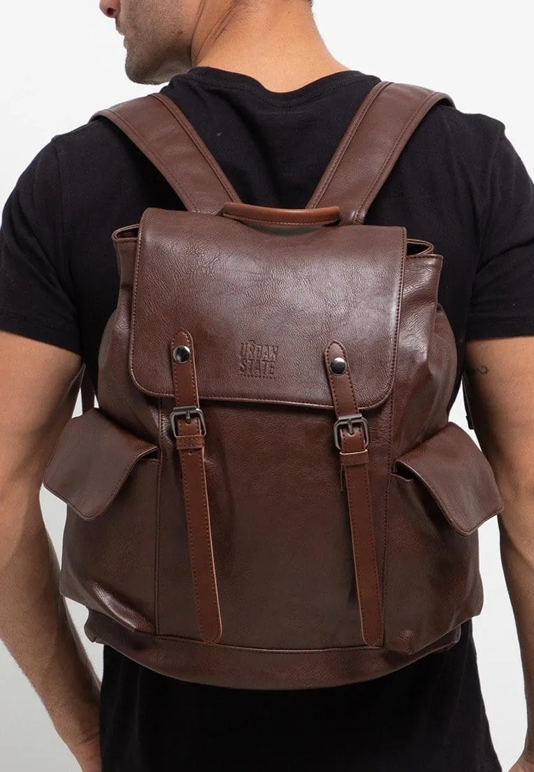 Distressed Leather Carryall Backpack - Dark Brown