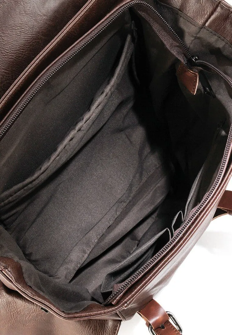 Distressed Leather Carryall Backpack - Dark Brown