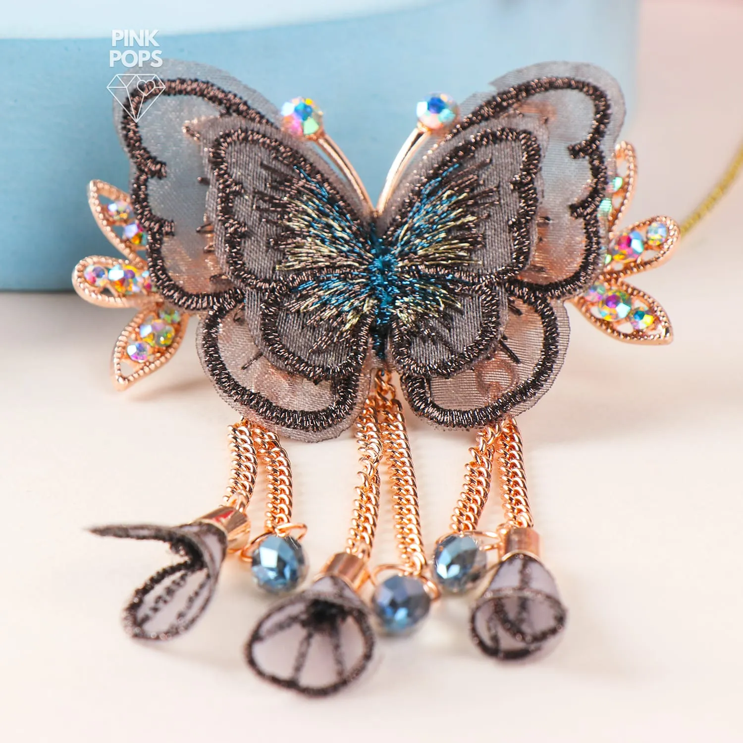 Embroidered & Stones Butterfly Hair Claw