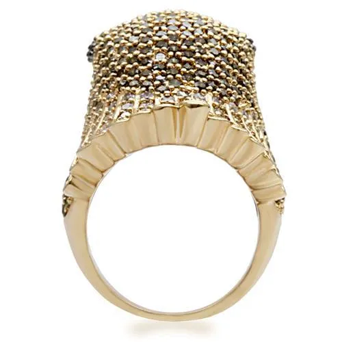 Gold Ruthenium Brass Ring with AAA Grade CZ in Multi Color for Women Style 1W084