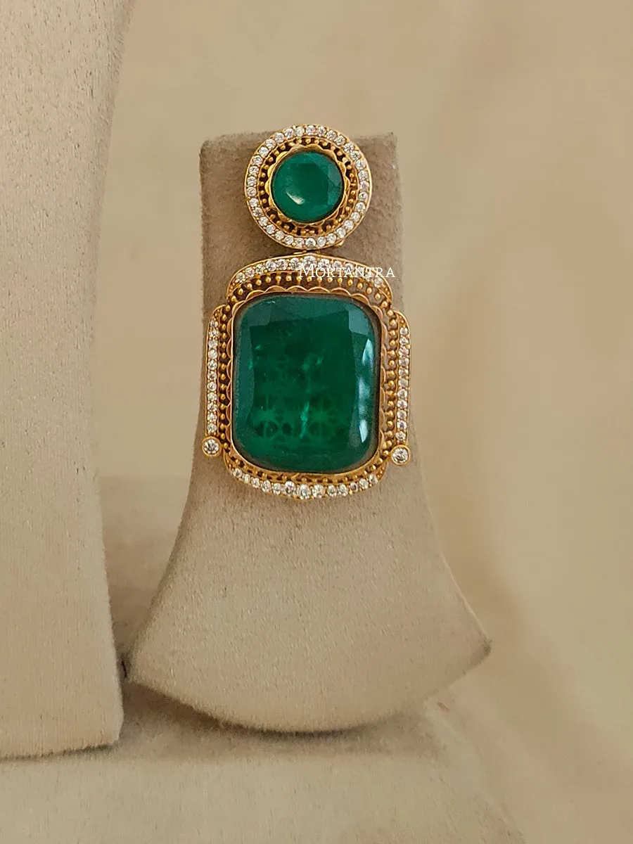 Green Color Gold Plated Faux Polki Necklace Set - PK-S70GR
