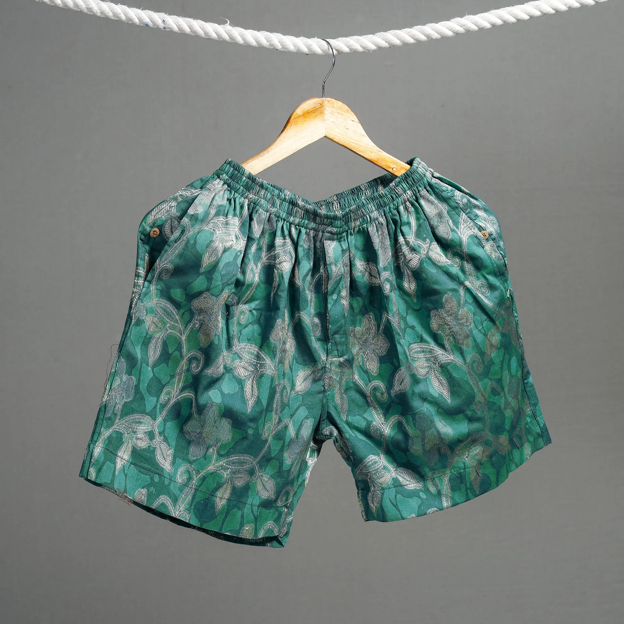 Green - Hand Batik Printed Jacquard Weave Cotton Unisex Boxer/Shorts