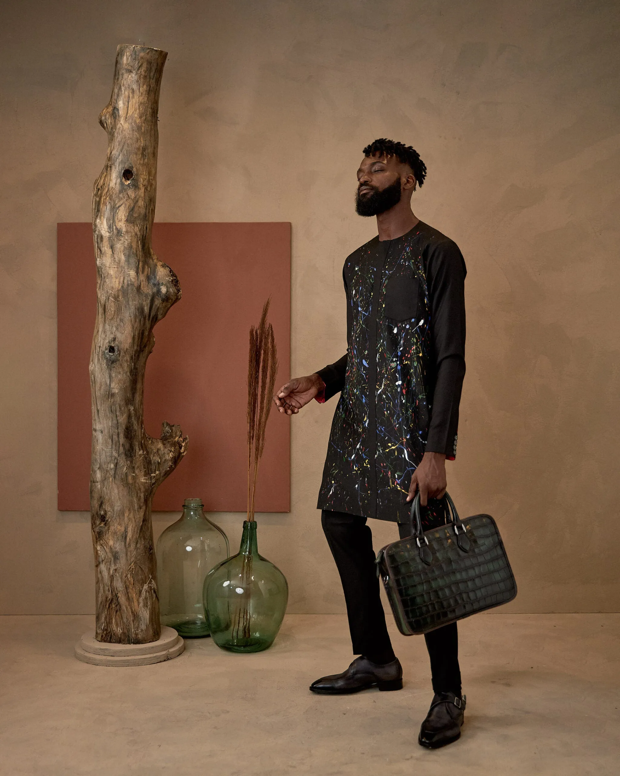 Hand-painted Black Splash Kaftan Set