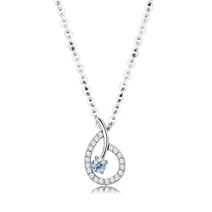High polished (no plating) Stainless Steel Chain Pendant with AAA Grade CZ in Sea Blue for Women Style DA090