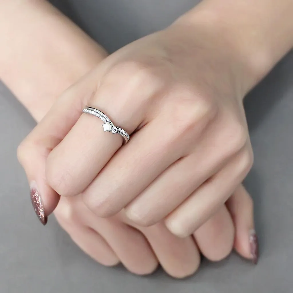 High polished (no plating) Stainless Steel Ring with AAA Grade CZ in Clear for Women Style DA236