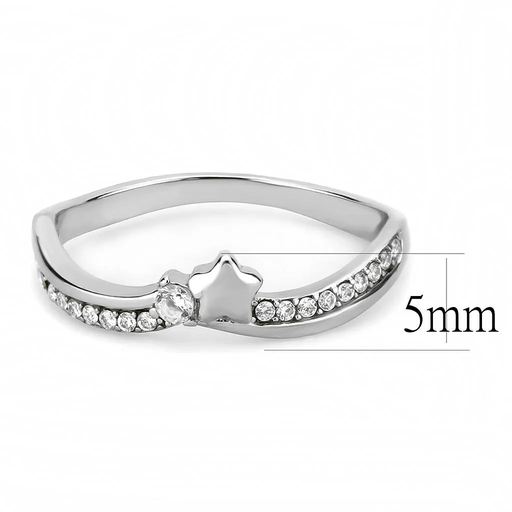 High polished (no plating) Stainless Steel Ring with AAA Grade CZ in Clear for Women Style DA236