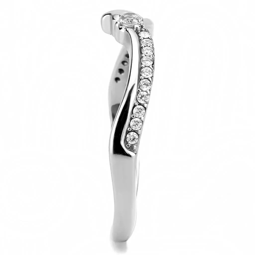 High polished (no plating) Stainless Steel Ring with AAA Grade CZ in Clear for Women Style DA236
