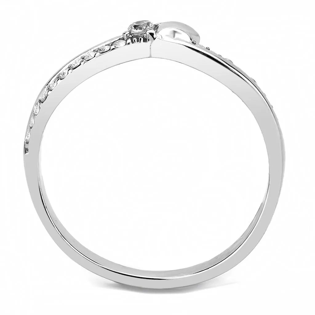 High polished (no plating) Stainless Steel Ring with AAA Grade CZ in Clear for Women Style DA236