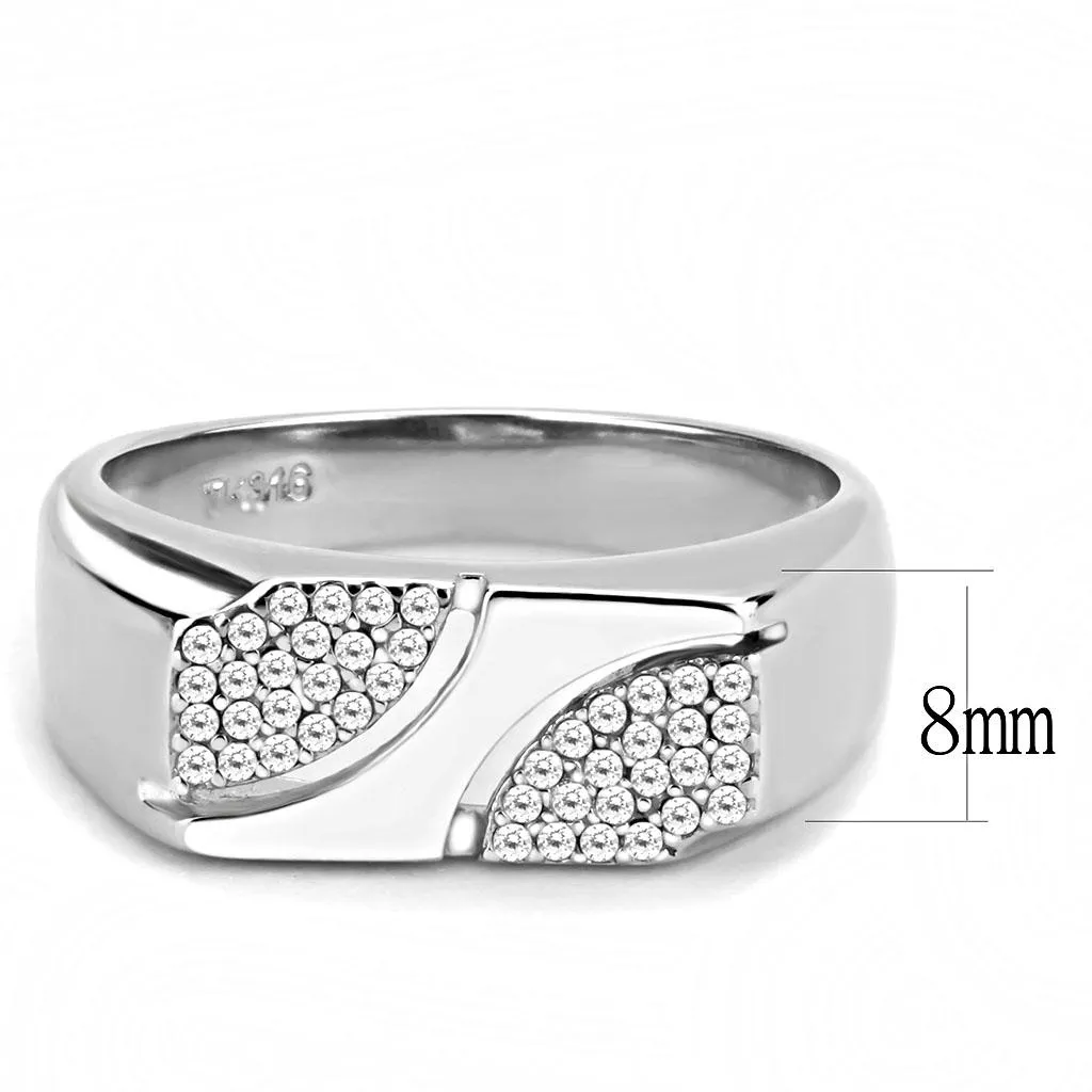 High polished (no plating) Stainless Steel Ring with AAA Grade CZ in Clear for Women Style DA280