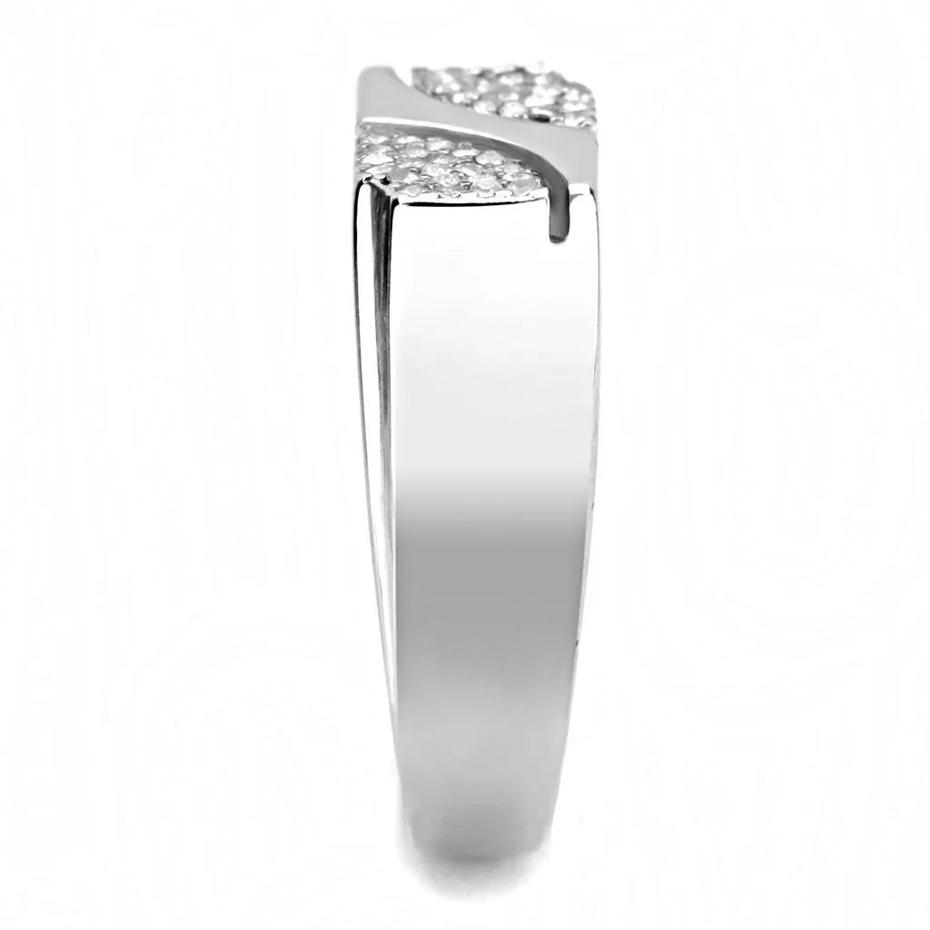 High polished (no plating) Stainless Steel Ring with AAA Grade CZ in Clear for Women Style DA280