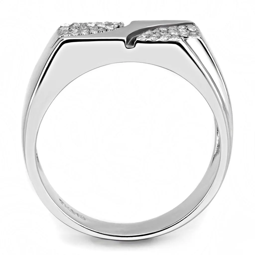 High polished (no plating) Stainless Steel Ring with AAA Grade CZ in Clear for Women Style DA280