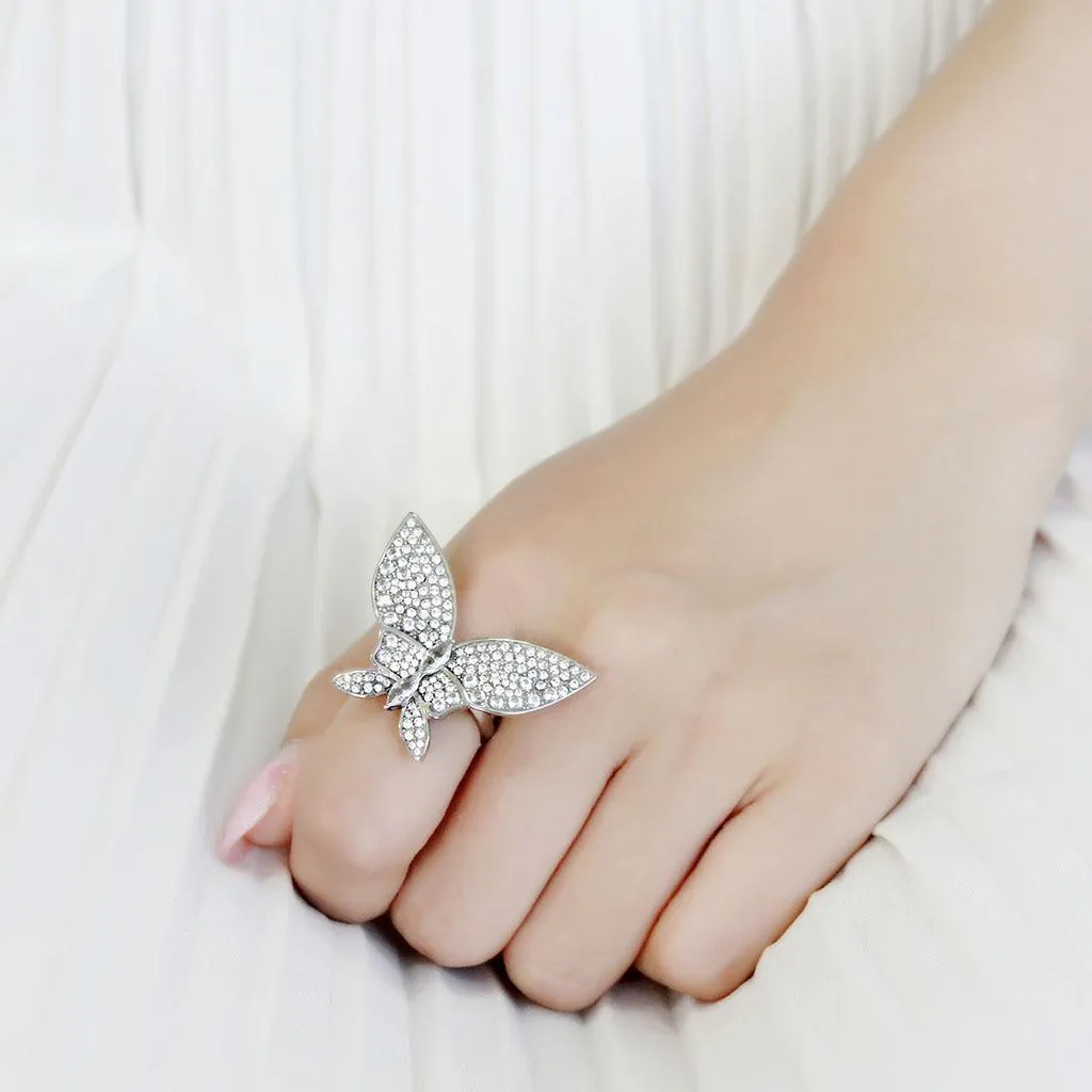 High polished (no plating) Stainless Steel Ring with AAA Grade CZ in Clear for Women Style DA365