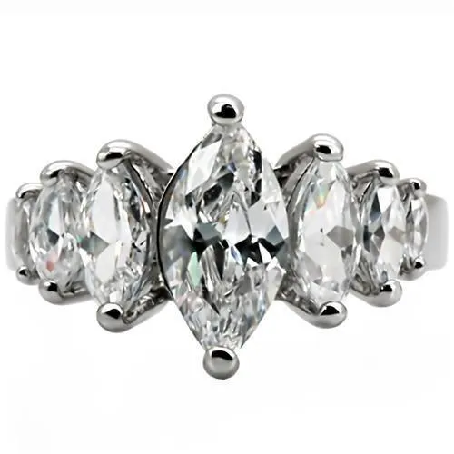 High polished (no plating) Stainless Steel Ring with AAA Grade CZ in Clear for Women Style TK006
