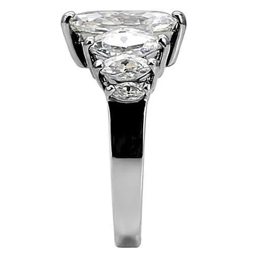 High polished (no plating) Stainless Steel Ring with AAA Grade CZ in Clear for Women Style TK006