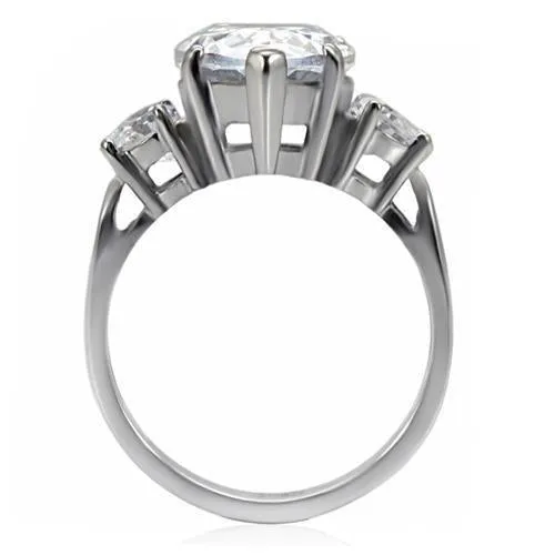 High polished (no plating) Stainless Steel Ring with AAA Grade CZ in Clear for Women Style TK076