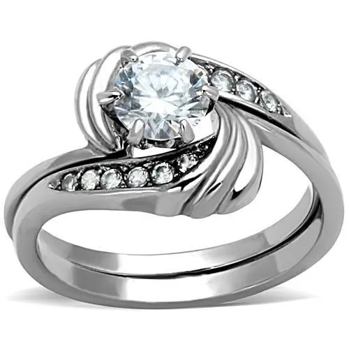 High polished (no plating) Stainless Steel Ring with AAA Grade CZ in Clear for Women Style TK1429