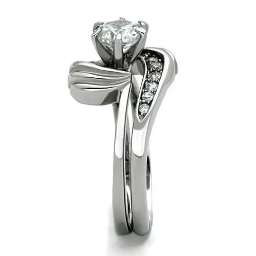High polished (no plating) Stainless Steel Ring with AAA Grade CZ in Clear for Women Style TK1429