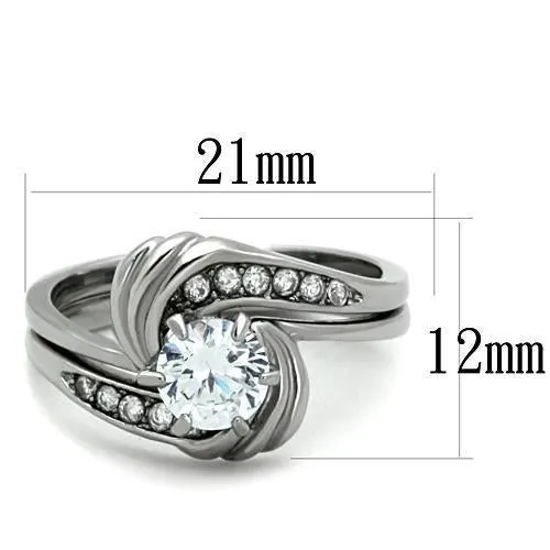 High polished (no plating) Stainless Steel Ring with AAA Grade CZ in Clear for Women Style TK1429