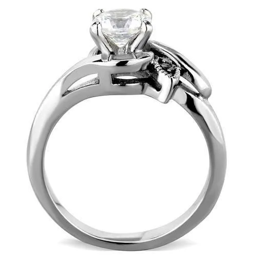 High polished (no plating) Stainless Steel Ring with AAA Grade CZ in Clear for Women Style TK1776