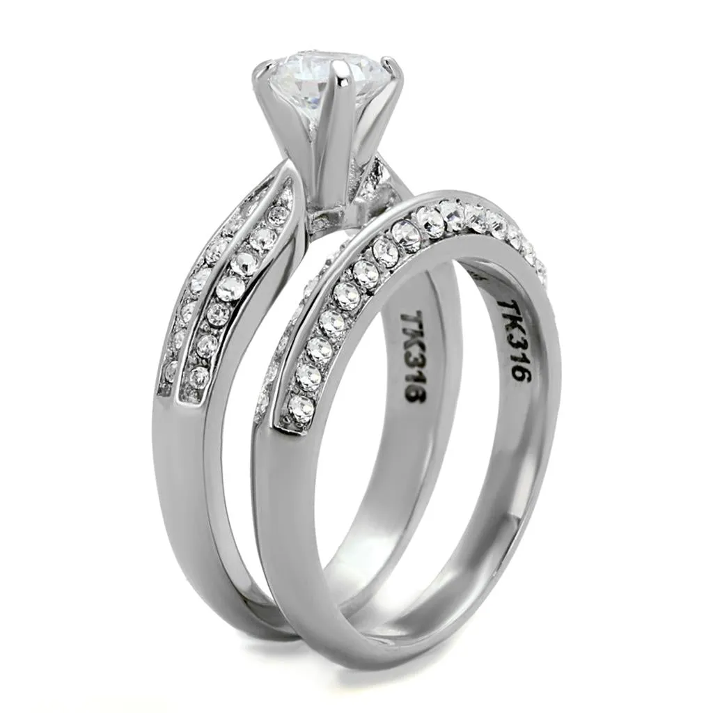 High polished (no plating) Stainless Steel Ring with AAA Grade CZ in Clear for Women Style TK1920