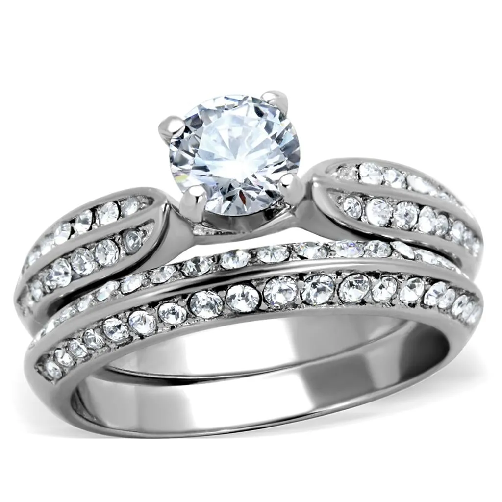 High polished (no plating) Stainless Steel Ring with AAA Grade CZ in Clear for Women Style TK1920