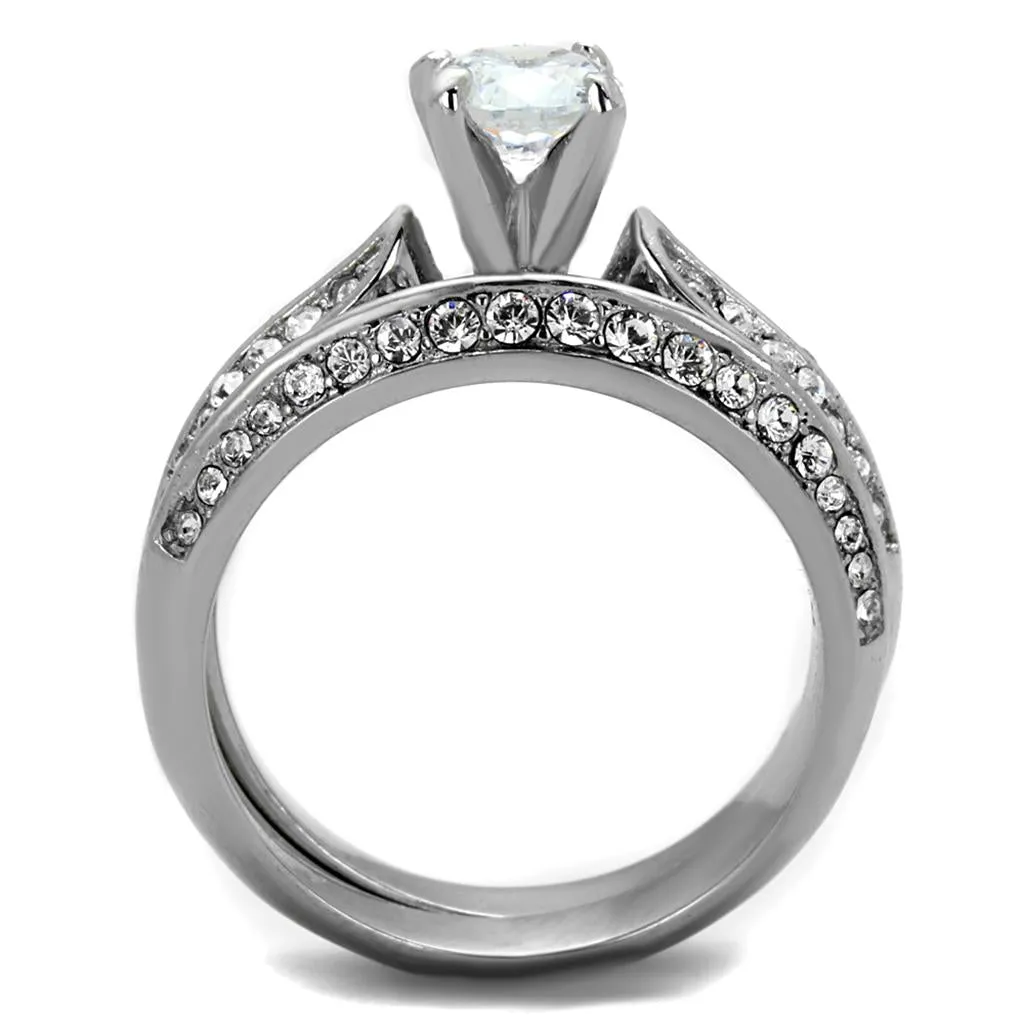 High polished (no plating) Stainless Steel Ring with AAA Grade CZ in Clear for Women Style TK1920