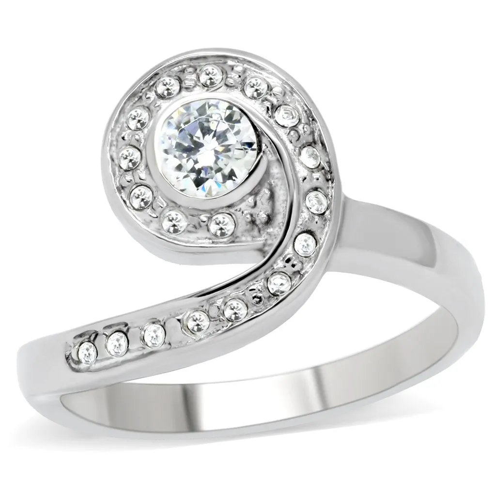 High polished (no plating) Stainless Steel Ring with AAA Grade CZ in Clear for Women Style TK195