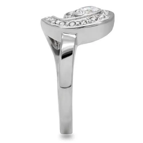 High polished (no plating) Stainless Steel Ring with AAA Grade CZ in Clear for Women Style TK195