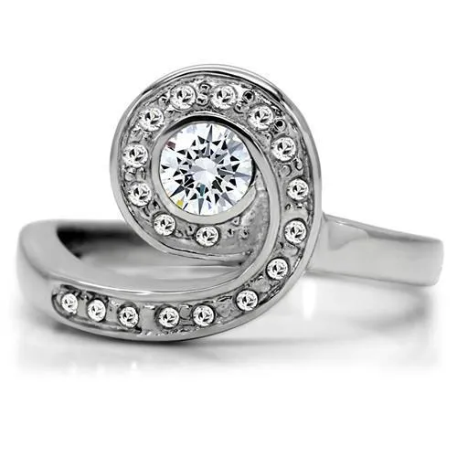 High polished (no plating) Stainless Steel Ring with AAA Grade CZ in Clear for Women Style TK195
