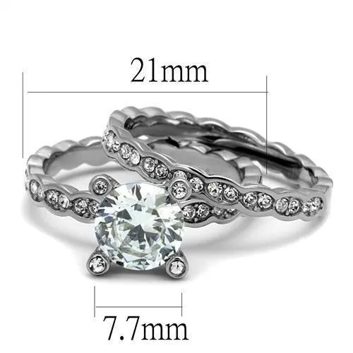 High polished (no plating) Stainless Steel Ring with AAA Grade CZ in Clear for Women Style TK2659