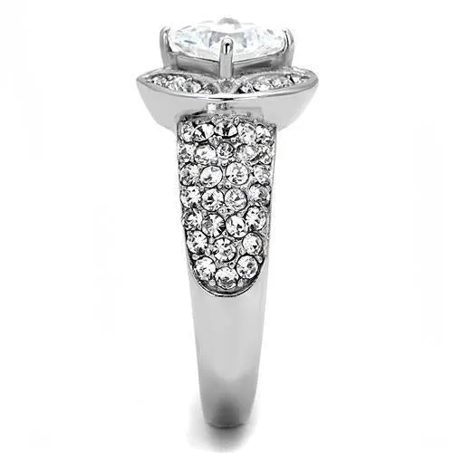 High polished (no plating) Stainless Steel Ring with AAA Grade CZ in Clear for Women Style TK3206