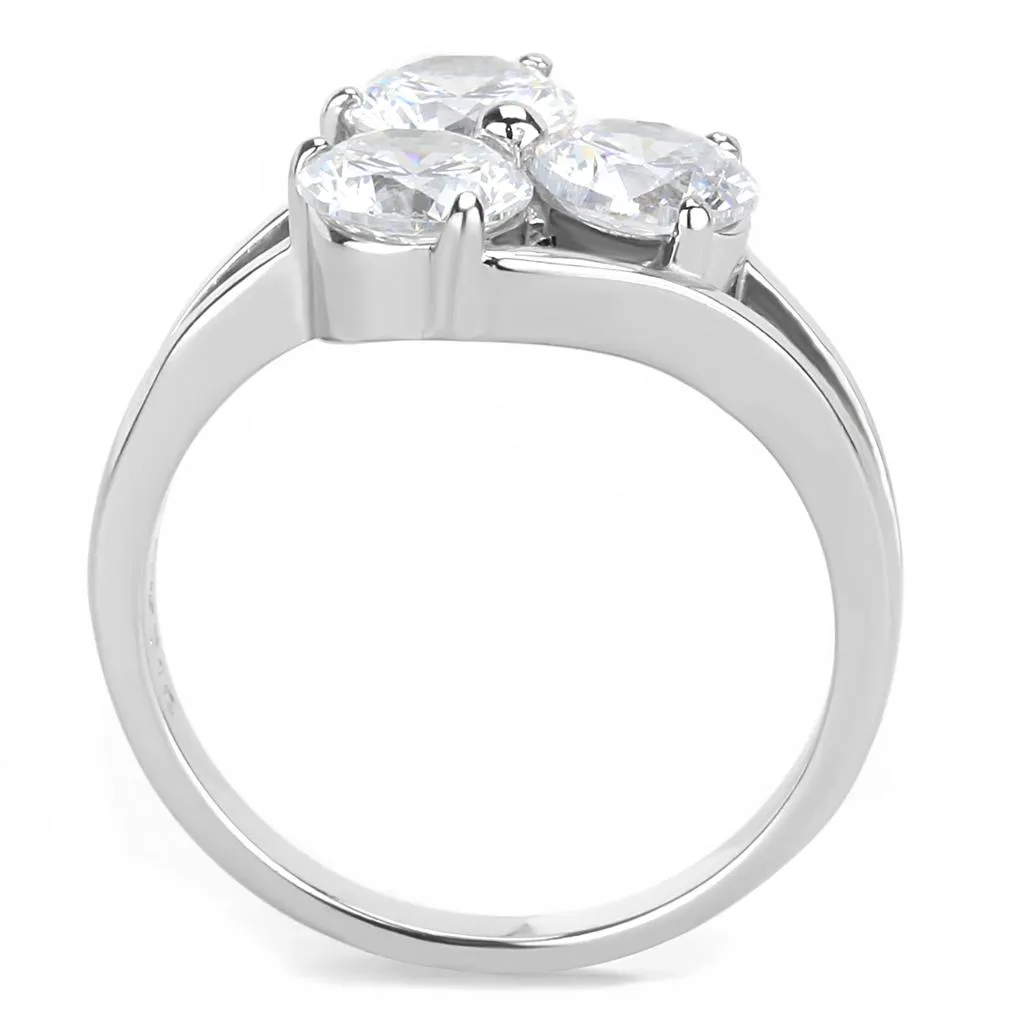 High polished (no plating) Stainless Steel Ring with AAA Grade CZ in Clear for Women Style TK3430