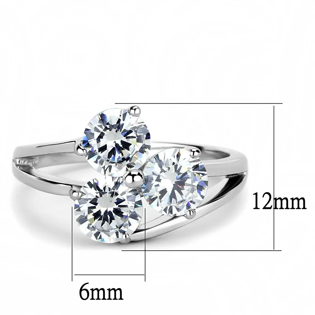 High polished (no plating) Stainless Steel Ring with AAA Grade CZ in Clear for Women Style TK3430