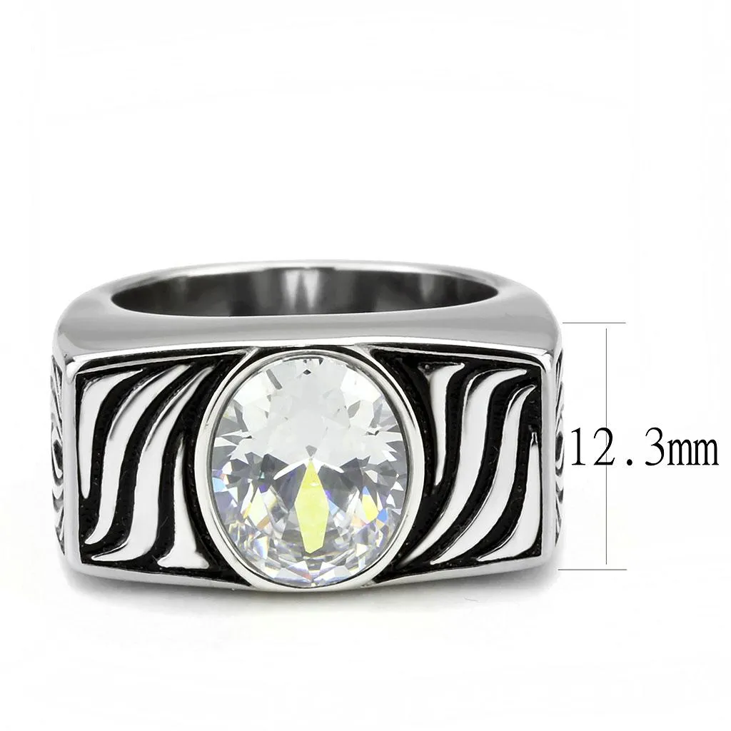 High polished (no plating) Stainless Steel Ring with AAA Grade CZ in Clear for Women Style TK3620