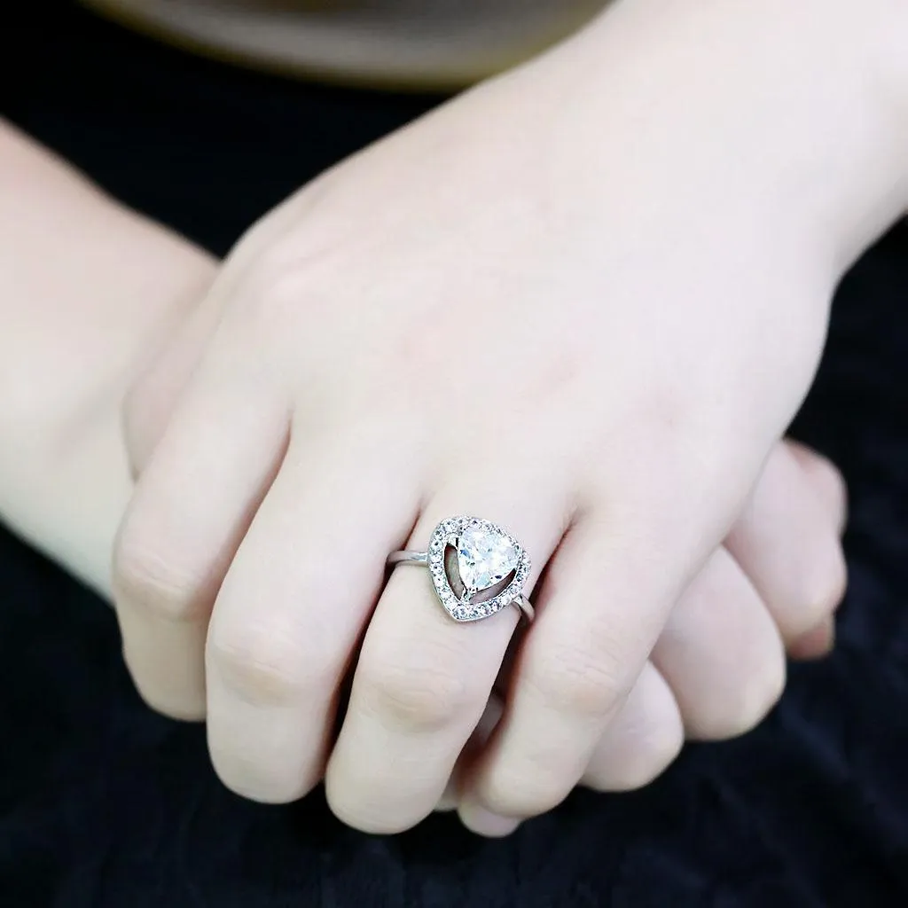 High polished (no plating) Stainless Steel Ring with AAA Grade CZ in Clear for Women Style TK3699