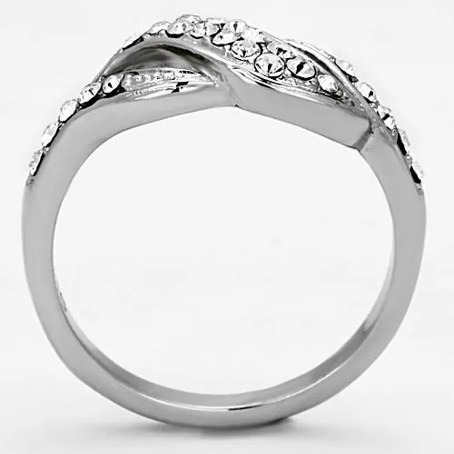 High polished (no plating) Stainless Steel Ring with Top Grade Crystal in Clear for Women Style TK1085
