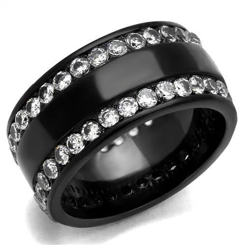 IP Black(Ion Plating) Stainless Steel Ring with AAA Grade CZ in Clear for Women Style TK2290
